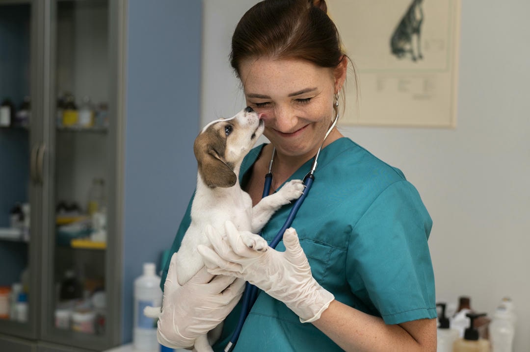 Veterinarian with small dog